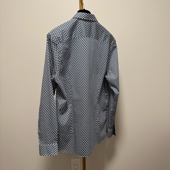 Ted Baker London Slim Fit Blue Geometric Print Shirt (Size 4 / L)​​ - Picture 4 of 16